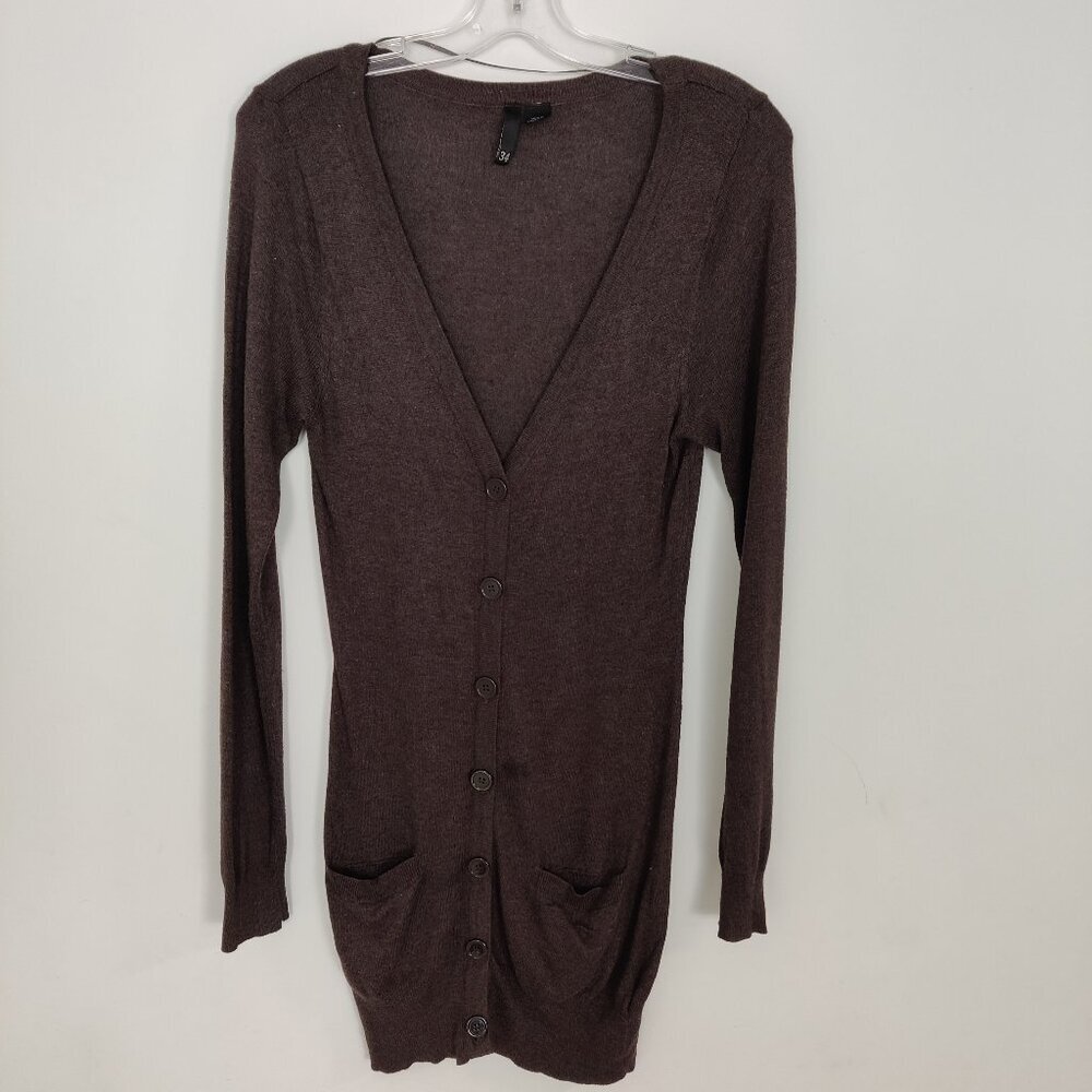 H&M Women's Cardigan Size 34 Brown Mauve Taupe Viscose Cotton Wool